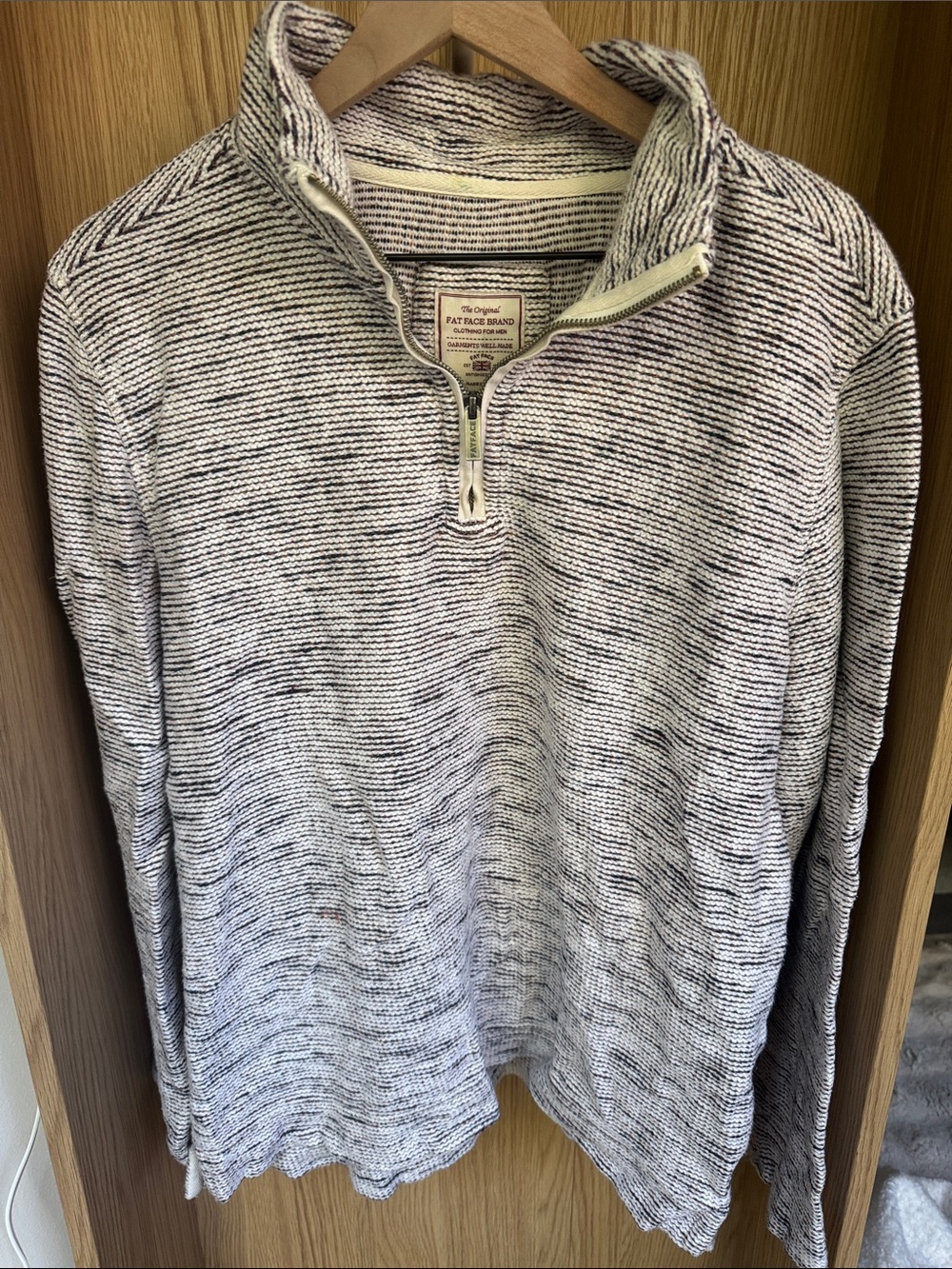 Half-Zip Marled Knit Sweater - Cream/Black